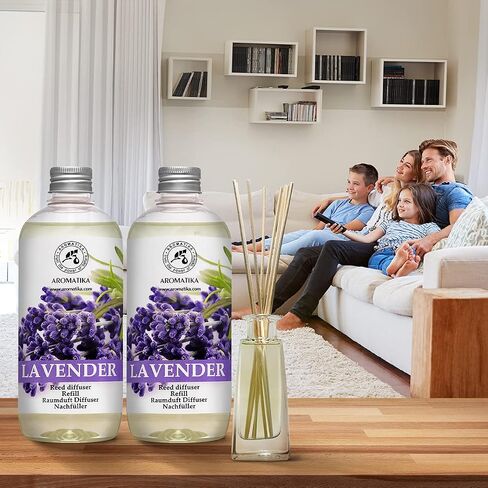 Reed Diffuser Refill Lavender with Lavender Essential Oil 34 Fl Oz - 2 x 500ml - Fragrance Oil Reed Diffuser Refill - Room Diffuser Refill - Lavender Room Freshener - Floral Fragrance in Saudi Arabia