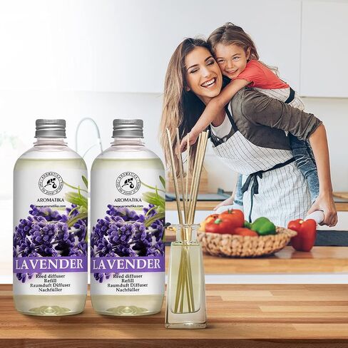 Reed Diffuser Refill Lavender with Lavender Essential Oil 34 Fl Oz - 2 x 500ml - Fragrance Oil Reed Diffuser Refill - Room Diffuser Refill - Lavender Room Freshener - Floral Fragrance in Saudi Arabia
