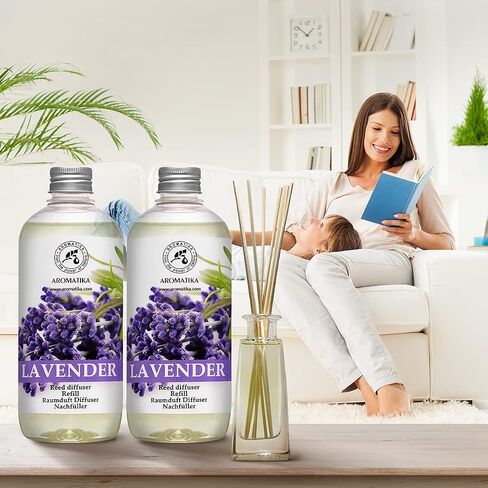 Reed Diffuser Refill Lavender with Lavender Essential Oil 34 Fl Oz - 2 x 500ml - Fragrance Oil Reed Diffuser Refill - Room Diffuser Refill - Lavender Room Freshener - Floral Fragrance in Saudi Arabia