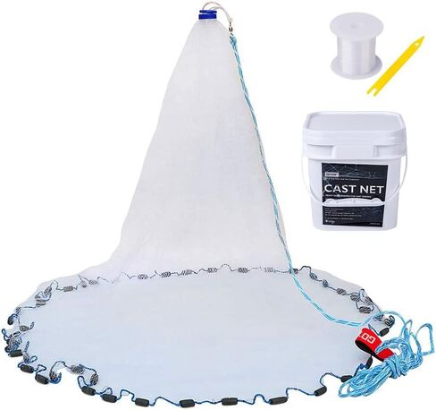 Goture American Fishing Cast Net,Casting Nets Freshwater Saltwater for Bait Fish Shrimp Trap 3ft/4ft/6ft/7ft/8ft/10ft/12ft Radius 1/4 3/8inch Mesh Size,Throw Fishing Castnet with Needle Shuttle in Saudi Arabia