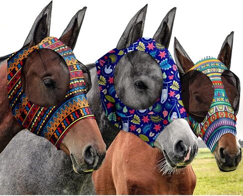 Frienda 3 Pieces Horse Fly Mask with Ears for Horses Face Covering Elasticity Smooth and Comfortable Horse Mask with UV Protection Sun Protection Horse Mask for Horses(M) in Saudi Arabia