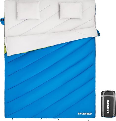 FUNDANGO 3-in-1 XL Queen Double 2 Person Sleeping Bag with 2 Pillows for Family, Couple, Adult, Oversize Lightweight Waterproof Warm Weather Sleeping Bag for Camping, Hiking, Backpacking in Kuwait