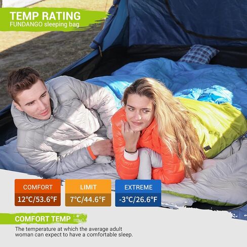 FUNDANGO 3-in-1 XL Queen Double 2 Person Sleeping Bag with 2 Pillows for Family, Couple, Adult, Oversize Lightweight Waterproof Warm Weather Sleeping Bag for Camping, Hiking, Backpacking in Kuwait