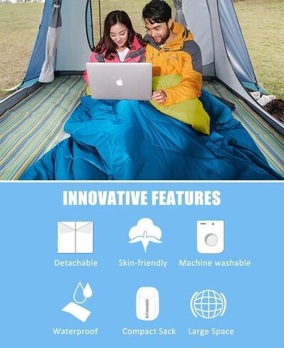 FUNDANGO 3-in-1 XL Queen Double 2 Person Sleeping Bag with 2 Pillows for Family, Couple, Adult, Oversize Lightweight Waterproof Warm Weather Sleeping Bag for Camping, Hiking, Backpacking in Kuwait