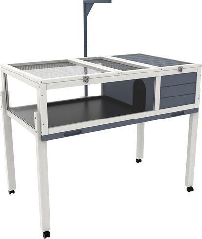 بيت سلحفاة خشبي كبير 2 في 1 بأرجل قابلة للفصل، HSSZXFR موئل السلحفاة على عجلات، قفص زواحف موطن السلحفاة مع صينية مقاومة للماء للحيوانات الصغيرة والسحالي والهامستر in Kuwait