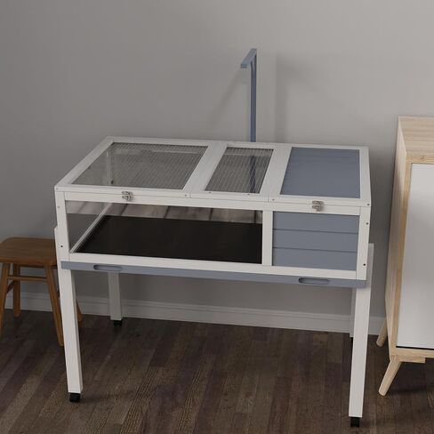 بيت سلحفاة خشبي كبير 2 في 1 بأرجل قابلة للفصل، HSSZXFR موئل السلحفاة على عجلات، قفص زواحف موطن السلحفاة مع صينية مقاومة للماء للحيوانات الصغيرة والسحالي والهامستر in Kuwait