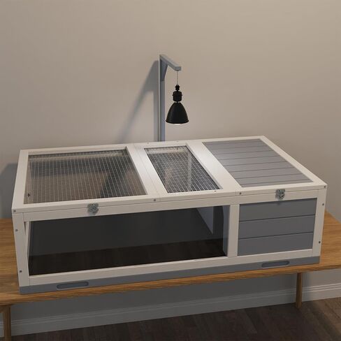 بيت سلحفاة خشبي كبير 2 في 1 بأرجل قابلة للفصل، HSSZXFR موئل السلحفاة على عجلات، قفص زواحف موطن السلحفاة مع صينية مقاومة للماء للحيوانات الصغيرة والسحالي والهامستر in Kuwait