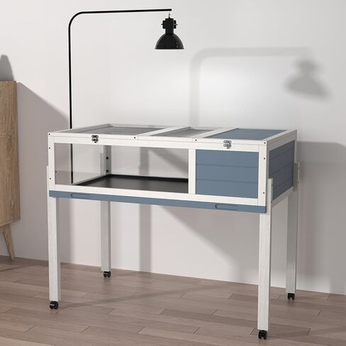 بيت سلحفاة خشبي كبير 2 في 1 بأرجل قابلة للفصل، HSSZXFR موئل السلحفاة على عجلات، قفص زواحف موطن السلحفاة مع صينية مقاومة للماء للحيوانات الصغيرة والسحالي والهامستر in Kuwait