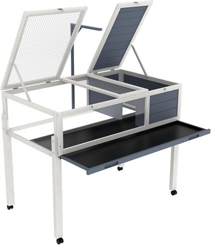 بيت سلحفاة خشبي كبير 2 في 1 بأرجل قابلة للفصل، HSSZXFR موئل السلحفاة على عجلات، قفص زواحف موطن السلحفاة مع صينية مقاومة للماء للحيوانات الصغيرة والسحالي والهامستر in Kuwait