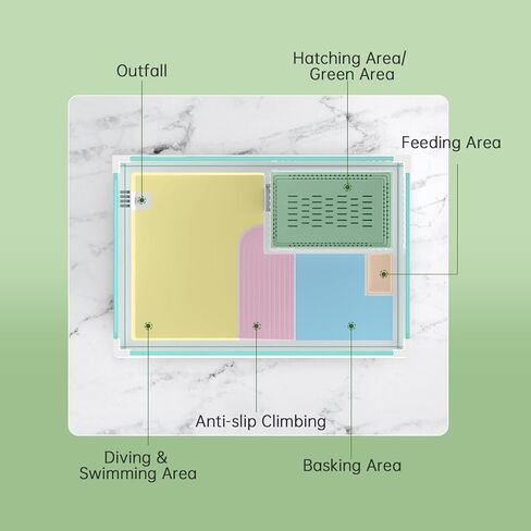 خزان السلحفاة الزجاجي، مرابيات الزواحف لموائل السلحفاة من سيليكار مع منصة تشمس، منطقة متعددة الوظائف، سهلة تغيير المياه، موطن للسلاحف، وسرطان البحر الناسك، والتيرابين والزواحف الصغيرة - كبيرة in Kuwait