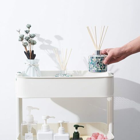 7.3oz Decorative Vertical Mosaic Glass Reed Diffuser Bottle Set with Silver Caps & 16pcs Natural Feed Sticks-Set of 2 - Ideal for Home Fragrance, Bathroom Decoration, Accent (Blue) in Kuwait