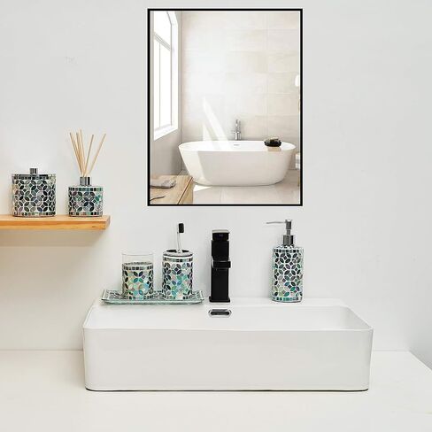 7.3oz Decorative Vertical Mosaic Glass Reed Diffuser Bottle Set with Silver Caps & 16pcs Natural Feed Sticks-Set of 2 - Ideal for Home Fragrance, Bathroom Decoration, Accent (Blue) in Kuwait