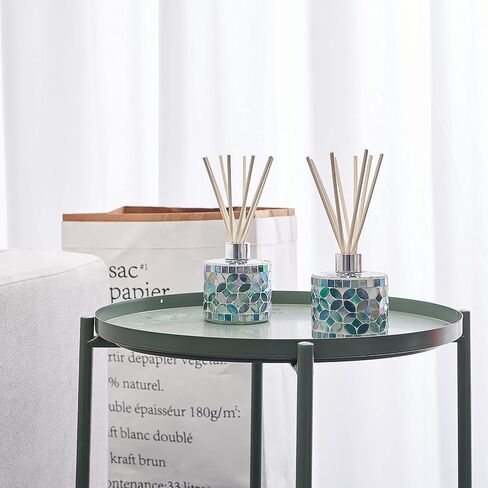 7.3oz Decorative Vertical Mosaic Glass Reed Diffuser Bottle Set with Silver Caps & 16pcs Natural Feed Sticks-Set of 2 - Ideal for Home Fragrance, Bathroom Decoration, Accent (Blue) in Kuwait