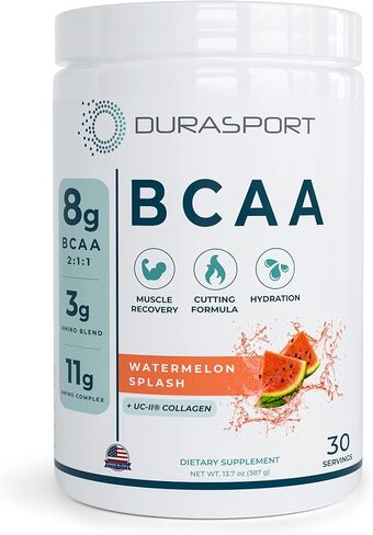 دوراسبورت – 11 جرام سبورت BCAA | تعافي العضلات والطاقة والترطيب بعد التمرين + كولاجين UC-II | 8 جرام 2:1:1 أحماض أمينية متفرعة السلسلة + 3 جم مزيج أميني ومرطب | بطيخ، 30 سيرف in Saudi Arabia
