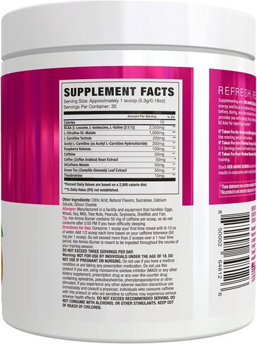 معزز الأحماض الأمينية الحرارية للنساء قبل وبعد التمرين (لكمة البطيخ، 30 حصة) الأحماض الأمينية الأساسية BCAA والكافيين والإلكتروليتات - أقصى قدر من التدريبات الخاصة بك مع طاقة مستدامة - نباتي، خالي من السكر in Kuwait