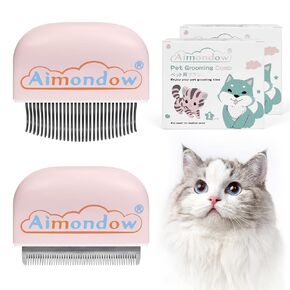 Aimondow Cat Comb, Cat Brush for Shedding Grooming, Hair Removal Massaging Shell Comb for Cats Dogs Puppy Rabbit Bunny, Easy to Dematting Matted Fur Tangled Hair Undercoat, 2 PCS (Pink)