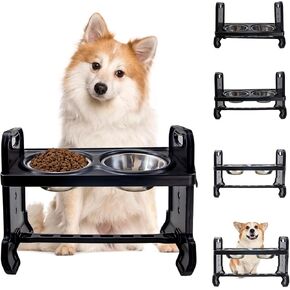 Elevated Dog Bowls for Small Dogs and Cats, 4 Height (3.3"-6.9") Adjustable Raised Dog Bowl, with 2 Stainless Steel Dog Bowls (14oz), Non-Slip Stand, for Small Medium Large Dogs and Pets in Kuwait