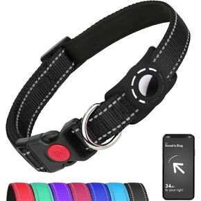 Airtag Dog Collar for Puppy Dogs, Reflective Dog Collars with AirTag Holder, Soft Padded & Safety Locking Buckle, Nylon Pet Collar Adjustable for All Breeds, Black