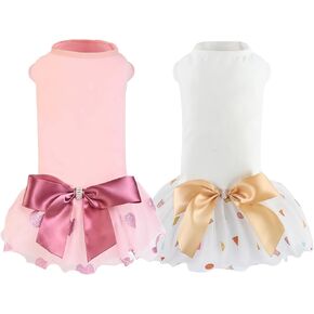 قطعتان من فستان توتو للكلاب الصغيرة والفتيات، تنورة مموجة للجراء مع عقدة على شكل فيونكة ملابس للحيوانات الأليفة لحفلات الزفاف وأعياد الميلاد (White02+Pink02، صغير) in Kuwait
