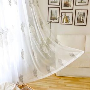 VOGOL Rod Pocket Sheer Curtains Elegant Embroidered Bird Design White Window Drapes/Panels for Living Room, 54 x 84,Two Panels in Kuwait
