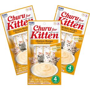 INABA Churu for Kittens, Grain-Free Creamy, Purée Lickable Cat Treats with DHA, EPA, Vitamin E & Taurine, 0.5 Ounces Each, 24 Tubes (4 per Pack), 2 Flavor Variety Pack
