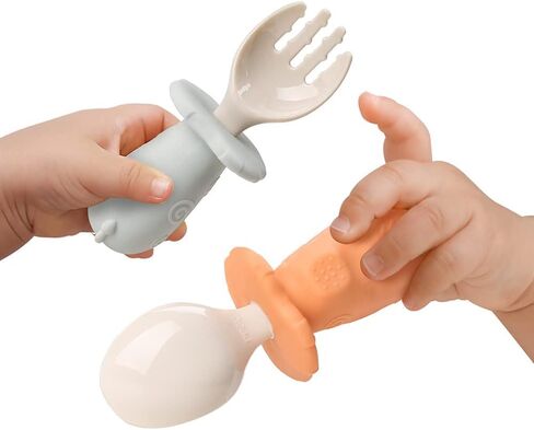 Bololo Forks and Spoons,Baby and Toddler Self-Feeding Utensils Led Weaning, Silicone and PPSU BPA Free Dishwasher Safe in Kuwait