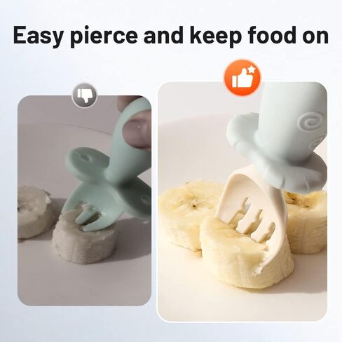 Bololo Forks and Spoons,Baby and Toddler Self-Feeding Utensils Led Weaning, Silicone and PPSU BPA Free Dishwasher Safe in Kuwait