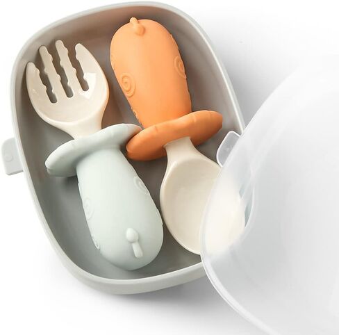 Bololo Forks and Spoons,Baby and Toddler Self-Feeding Utensils Led Weaning, Silicone and PPSU BPA Free Dishwasher Safe in Kuwait