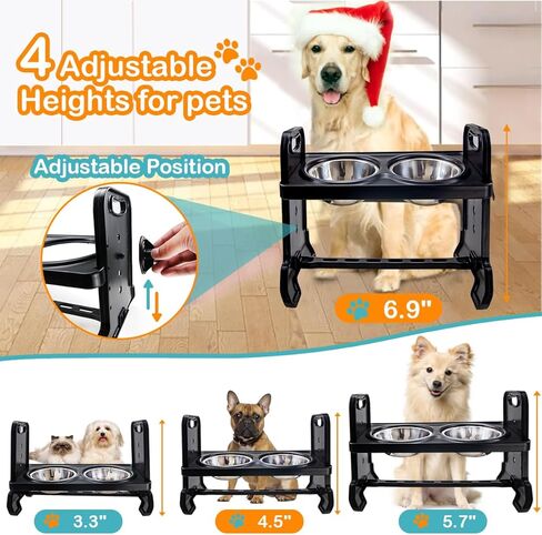 Elevated Dog Bowls for Small Dogs and Cats, 4 Height (3.3"-6.9") Adjustable Raised Dog Bowl, with 2 Stainless Steel Dog Bowls (14oz), Non-Slip Stand, for Small Medium Large Dogs and Pets in Kuwait