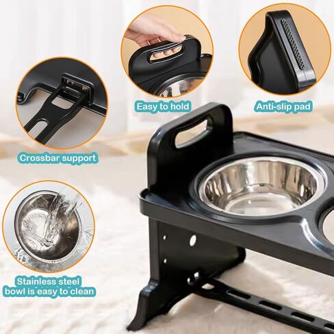 Elevated Dog Bowls for Small Dogs and Cats, 4 Height (3.3"-6.9") Adjustable Raised Dog Bowl, with 2 Stainless Steel Dog Bowls (14oz), Non-Slip Stand, for Small Medium Large Dogs and Pets in Kuwait