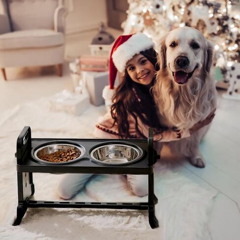 Elevated Dog Bowls for Small Dogs and Cats, 4 Height (3.3"-6.9") Adjustable Raised Dog Bowl, with 2 Stainless Steel Dog Bowls (14oz), Non-Slip Stand, for Small Medium Large Dogs and Pets in Kuwait