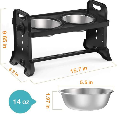 Elevated Dog Bowls for Small Dogs and Cats, 4 Height (3.3"-6.9") Adjustable Raised Dog Bowl, with 2 Stainless Steel Dog Bowls (14oz), Non-Slip Stand, for Small Medium Large Dogs and Pets in Kuwait