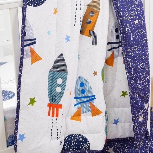مجموعة مفروشات سرير الأطفال من Brandream Sky Rocket مكونة من 5 قطع باللون الأزرق Galaxy/Space، موضوع مغامرات الفضاء الخارجي in Kuwait