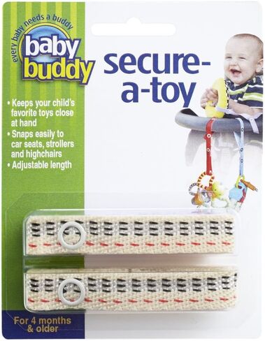 Baby Buddy Secure-A-Toy, Safety Strap Secures Toys, Teether, Pacifiers to Strollers, Highchairs, Car Seats, Adjustable Length Keep Toys Sanitary Clean, Registry Must Haves, Pink-Brown Stitch, 2 Count in Saudi Arabia
