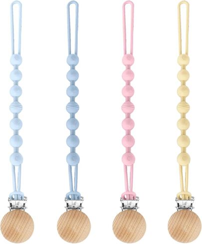 4 قطع من مشابك اللهاية، مشبك لهاية من السيليكون للأولاد والبنات، مشبك حامل لهاية مرن من قطعة واحدة مع مشابك خشبية، لحفلة استقبال المولود الجديد وهدية عيد ميلاد in Kuwait