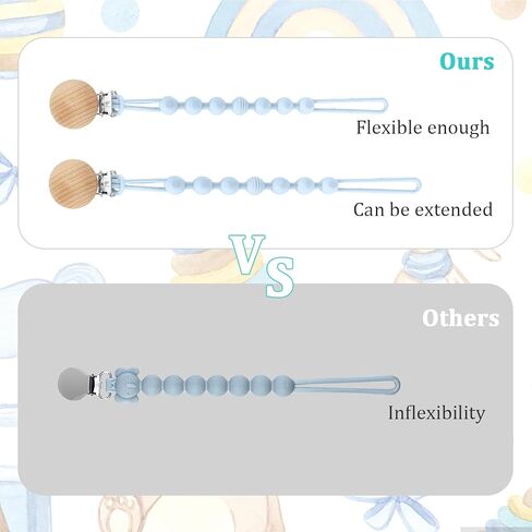 4 قطع من مشابك اللهاية، مشبك لهاية من السيليكون للأولاد والبنات، مشبك حامل لهاية مرن من قطعة واحدة مع مشابك خشبية، لحفلة استقبال المولود الجديد وهدية عيد ميلاد in Kuwait