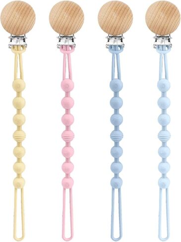 4 قطع من مشابك اللهاية، مشبك لهاية من السيليكون للأولاد والبنات، مشبك حامل لهاية مرن من قطعة واحدة مع مشابك خشبية، لحفلة استقبال المولود الجديد وهدية عيد ميلاد in Kuwait