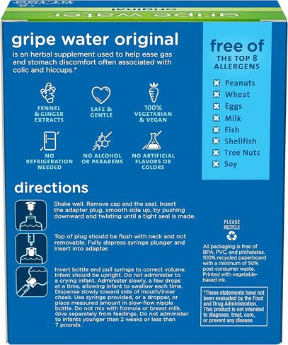 ماء غريب من ماميز بليس للأطفال - عبوة مزدوجة، تخفف من إزعاج المعدة الناتج عن الغازات والمغص والانزعاج والفواق، لعمر أسبوعين فما فوق، عبوة من قطعتين (إجمالي 8 أونصة سائلة) in Kuwait