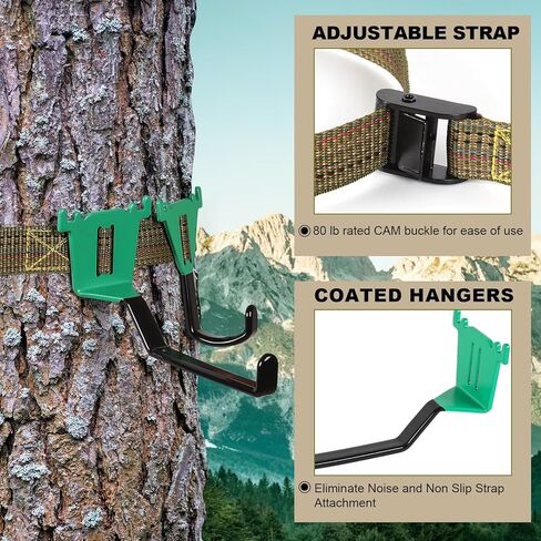 شماعات حزام Ceadyxiao Treestand مع 3 خطافات معدنية وشماعة القوس لمنصة حامل الشجرة، حامل ملحقات متعدد الخطافات - لا توجد أجزاء بلاستيكية|معدات الصيد وشماعات معدات القوس in Kuwait