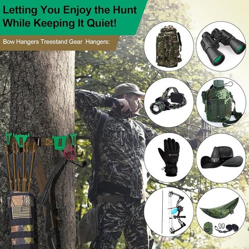 شماعات حزام Ceadyxiao Treestand مع 3 خطافات معدنية وشماعة القوس لمنصة حامل الشجرة، حامل ملحقات متعدد الخطافات - لا توجد أجزاء بلاستيكية|معدات الصيد وشماعات معدات القوس in Kuwait