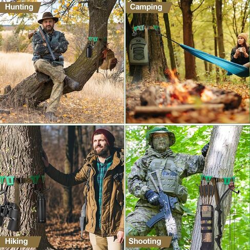 شماعات حزام Ceadyxiao Treestand مع 3 خطافات معدنية وشماعة القوس لمنصة حامل الشجرة، حامل ملحقات متعدد الخطافات - لا توجد أجزاء بلاستيكية|معدات الصيد وشماعات معدات القوس in Kuwait