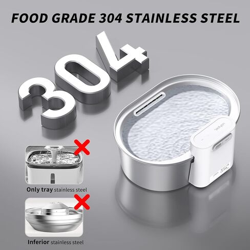 uahpet نافورة مياه للقطط من الفولاذ المقاوم للصدأ، 67 أونصة/2 لتر تعمل بالبطارية، موزع مياه للقطط والكلاب مع 6 مرشحات بديلة، مضخة فصل المياه فائقة الهدوء، آمنة للاستخدام في غسالة الأطباق in Kuwait