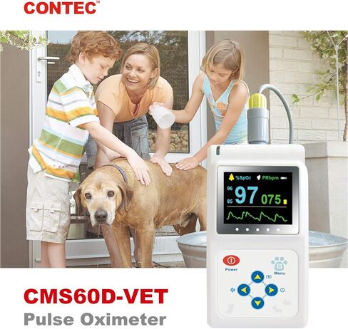 جهاز قياس التأكسج البيطري المحمول باليد CONTEC CMS60D-VET للقطط والكلاب مع مسبار معدل النبض اللسان/الأذن SPO2 in Kuwait