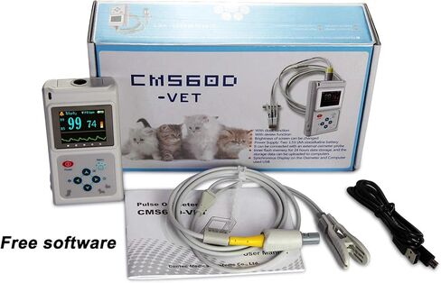 جهاز قياس التأكسج البيطري المحمول باليد CONTEC CMS60D-VET للقطط والكلاب مع مسبار معدل النبض اللسان/الأذن SPO2 in Kuwait