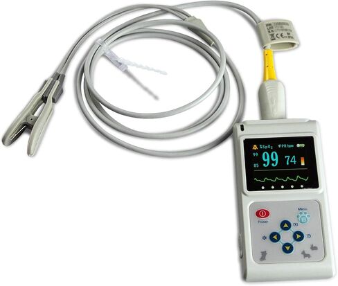 جهاز قياس التأكسج البيطري المحمول باليد CONTEC CMS60D-VET للقطط والكلاب مع مسبار معدل النبض اللسان/الأذن SPO2 in Kuwait