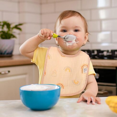 Mom Beebi 6 Pack Muslin Bibs, 100% Cotton Muslin Baby Bibs for Boys & Girls, Unisex Soft & Absorbent Multi-Layer Baby Bibs for Drooling and Teething in Kuwait