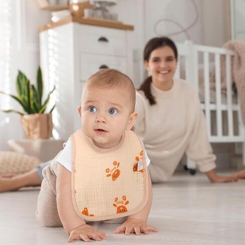 Mom Beebi 6 Pack Muslin Bibs, 100% Cotton Muslin Baby Bibs for Boys & Girls, Unisex Soft & Absorbent Multi-Layer Baby Bibs for Drooling and Teething in Kuwait