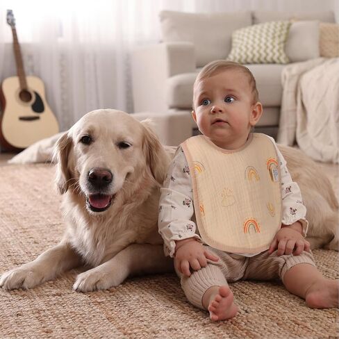 Mom Beebi 6 Pack Muslin Bibs, 100% Cotton Muslin Baby Bibs for Boys & Girls, Unisex Soft & Absorbent Multi-Layer Baby Bibs for Drooling and Teething in Kuwait