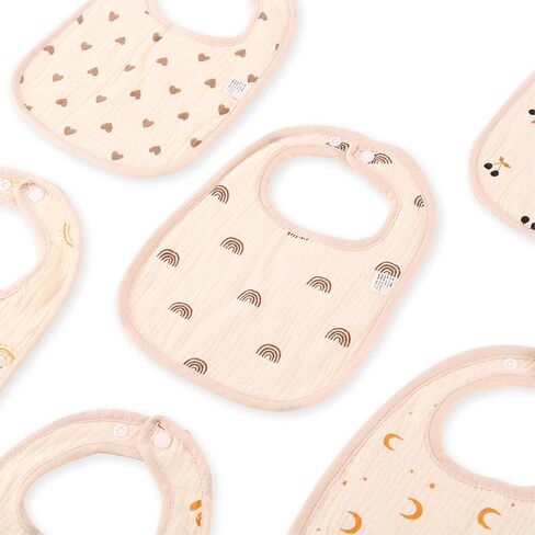 Mom Beebi 6 Pack Muslin Bibs, 100% Cotton Muslin Baby Bibs for Boys & Girls, Unisex Soft & Absorbent Multi-Layer Baby Bibs for Drooling and Teething in Kuwait