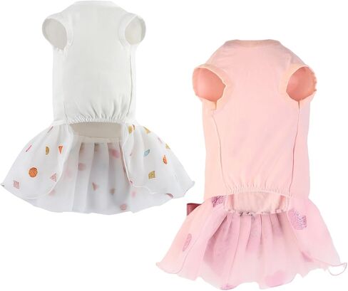 قطعتان من فستان توتو للكلاب الصغيرة والفتيات، تنورة مموجة للجراء مع عقدة على شكل فيونكة ملابس للحيوانات الأليفة لحفلات الزفاف وأعياد الميلاد (White02+Pink02، صغير) in Kuwait